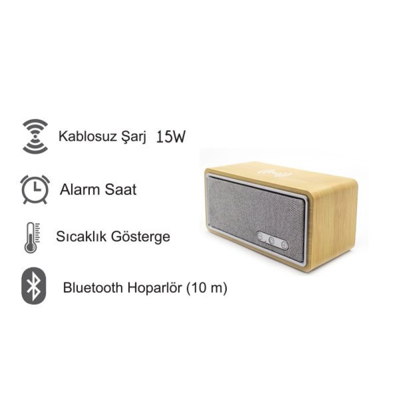 Kablosuz Şarj Cihazı - Kablosuz Hoparlör ( Alarm - Saat) W150