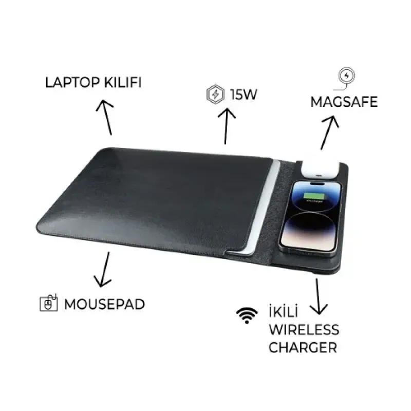 EccoTech 15W Wireless Şarj + Laptop Kılıfı + Mousepad