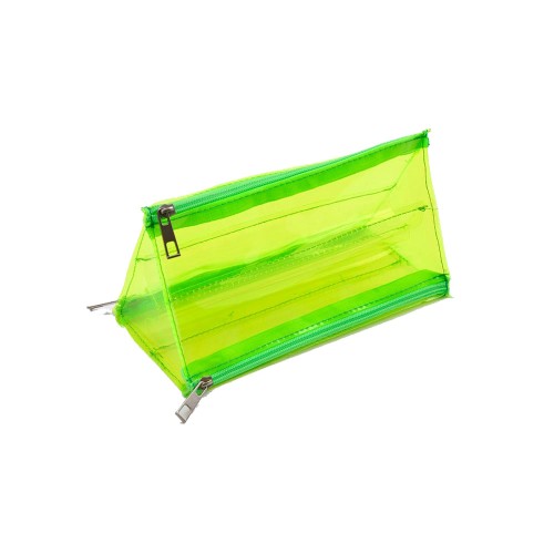 Üçgen Üç Bölümlü PVC Yeşil Fosforlu Makyaj Çantası