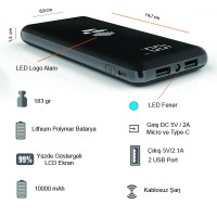 10000 mAh Işıklı Wireless Göstergeli Kauçuk Powerbank K300