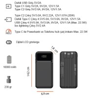 10000 mAh 22.5W Hızlı Sarjlı (Dahili Kablolu) Powerbank K360