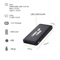 10000 mAh IŞIKLI POWERBANK LCD GÖSTERGELİ K20